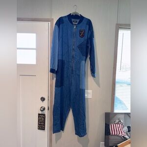 Houston White X Target Collab Blue Denim Long Sleeve Patchwork Jumpsuit